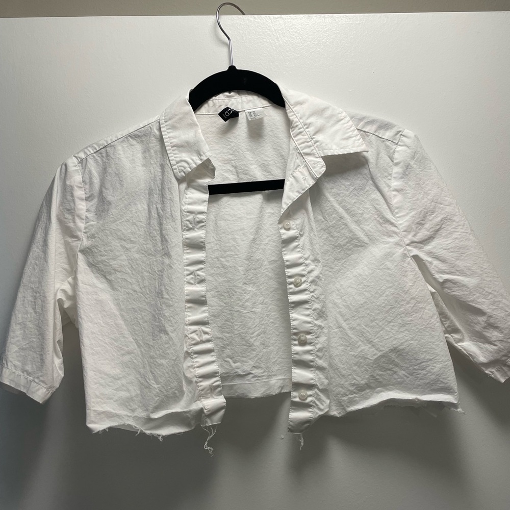 H&M White button up crop shirt